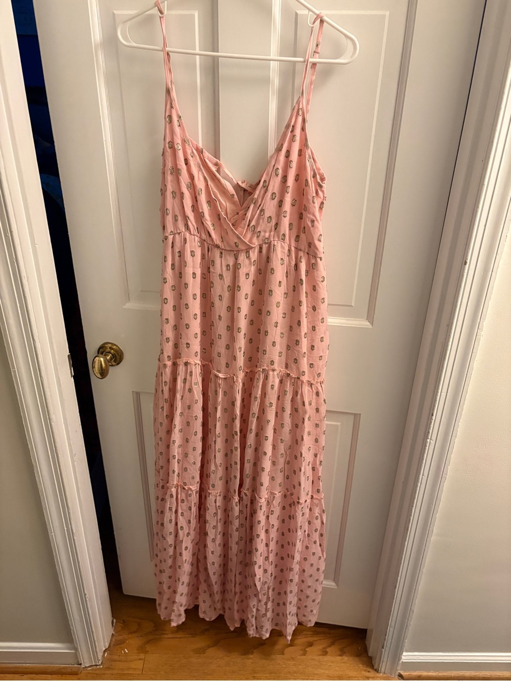 En Creme Blush-Pink Maxi Dress with Gold Foil Dots